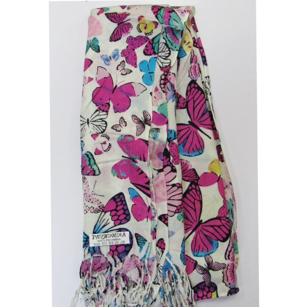 Bright Multicolor Butterfly Print Pashmina Scarf Shawl Wrap Brand New - Picture 3 of 4